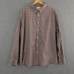 Goodfellow & Co Slim Fit Red Navy Check Long Sleeve Button Down‎ Shirt 2XL
